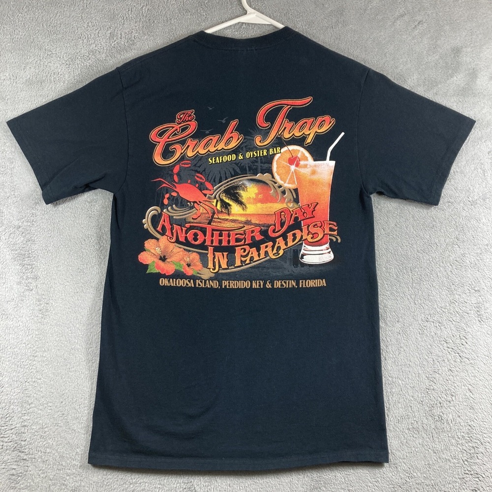 Florida Graphic Tee Shirt Adult Small Black The Crab Trap Seafood Oyster Bar - Picture 2 of 10